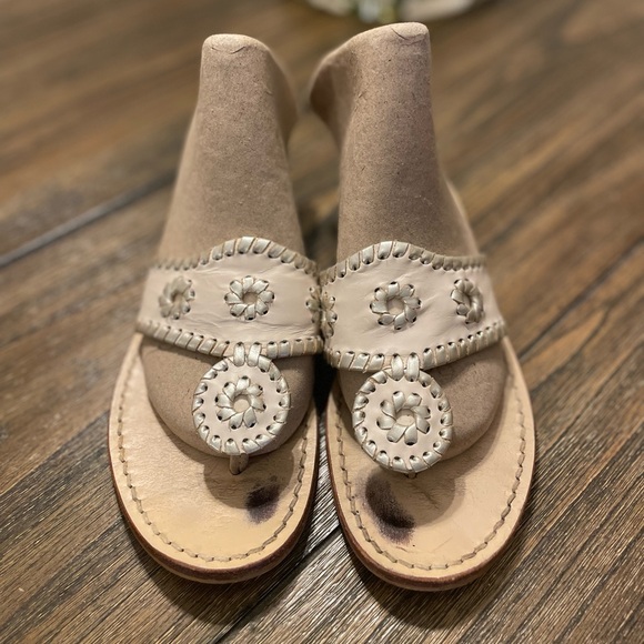 Jack Rogers Shoes - JACK ROGERS Cream Gold Stitched Leather Navajo Sandals Size 5.5 Boho Chic
